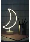 BUFFER® Dekoratif Pilli Ay Tasarımlı 3D Neon Led Masa Ve Gece Lambası