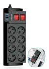 Omarı Isıya Dayanıklı Termal Akım Korumalı Uzatma Kablosu 8li Priz ve 3 Usb