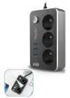 Omarı Termal Akım Korumalı 3lü Priz ve 3 USB Uzatma Kablosu