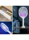 Omarı Mor Işık Şarjlı Sinek Kovucu Raket - Masaüstü Standlı 5w