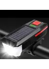 BUFFER® Solar Enerjili USB ile Şarj Edilebilir Ledli Bisiklet Feneri Kornalı ve Su Geçirmez Far