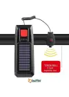 BUFFER® Solar Enerjili USB ile Şarj Edilebilir Ledli Bisiklet Feneri Kornalı ve Su Geçirmez Far