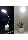 BUFFER®Kalemlikli Telefon Tutacaklı Şarjlı Dokunmatik 3 Mod Esnek Başlıklı Dimmerli LED Masa Lambası