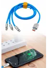 Omarı Hızlı Şarj Kablosu Mavi 3-in-1 Set