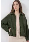 Büzgülü Oversize Kadife Ceket 0733 - Haki