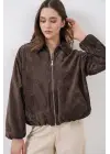 Büzgülü Oversize Kadife Ceket 0733 - Kahverengi