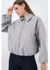 Büzgülü Oversize Kaşe Ceket 0728 - A.Gri