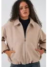 Büzgülü Oversize Kaşe Ceket 0728 - Bej