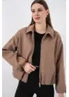 Büzgülü Oversize Kaşe Ceket 0728 - Bisküvi
