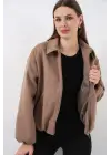 Büzgülü Oversize Kaşe Ceket 0728 - Bisküvi