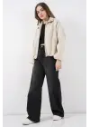 Büzgülü Oversize Kaşe Ceket 0728 - Ekru