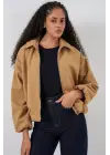 Büzgülü Oversize Kaşe Ceket 0728 - Hardal