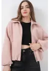 Büzgülü Oversize Kaşe Ceket 0728 - Pudra