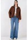 Büzgülü Oversize Kaşe Ceket 0728 - Sütlü Kahve
