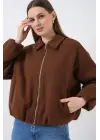 Büzgülü Oversize Kaşe Ceket 0728 - Sütlü Kahve
