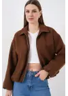 Büzgülü Oversize Kaşe Ceket 0728 - Sütlü Kahve