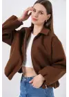 Büzgülü Oversize Kaşe Ceket 0728 - Sütlü Kahve