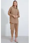 Camel Oversize Keten Alt Üst Takım 6622