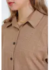 Camel Oversize Keten Alt Üst Takım 6622