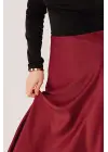 Çan Kesim Midi Bordo Saten Etek