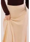 Çan Kesim Midi Krem Saten Etek