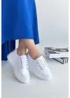 Lüks Beyaz Keten Bağcıklı Spor Ayakkabı