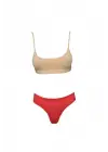 Omarı Kırmızı Pedli İp Askılı Yarım Atlet Büstiyer Külot Takım