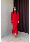 Omarı Zarif Kırmızı Şifon Elbise