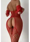 Omarı Çekici Kırmızı Babydoll Fantezi Kıyafet Vücut Çorabı