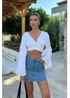Omarı Vintage Tarzı Denim Mini Etek