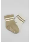 Omarı Kaymaz Tabanlı Çemberli Çorap Seti - Bej Ekru