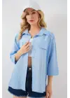 Cep Detaylı Kısa Kol Gömlek 20317 - Mavi