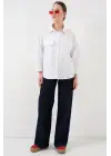 Cep Detaylı Oversize Gömlek 20313 - Beyaz