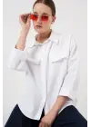 Cep Detaylı Oversize Gömlek 20313 - Beyaz
