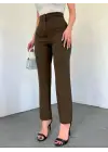 Omarı Yüksek Bel Cep Detaylı Pantolon - Kahve Renkli