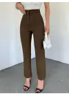 Omarı Yüksek Bel Cep Detaylı Pantolon - Kahve Renkli