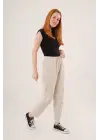 Cepli Belden Bağlamalı Paça Detaylı Krem Pantolon