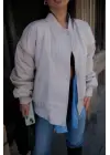 Cepli Bomber Ceket - Beyaz