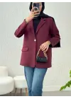 Omarı Kadın Cep Detaylı Likralı Bordo Ceket