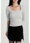Çerçeve yaka kaşkorse bluz gri