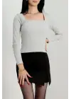 Çerçeve yaka kaşkorse bluz gri