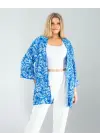 Omarı Etkileyici Çiçek Desenli Mavi Kimono Modası