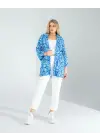 Omarı Etkileyici Çiçek Desenli Mavi Kimono Modası