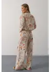Omarı Çiçek Desenli Ön Bağlamalı Pantolon Takım