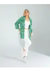 Omarı Etkileyici Yeşil Çiçek Desen Kimono