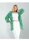 Omarı Etkileyici Yeşil Çiçek Desen Kimono