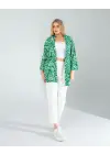 Omarı Etkileyici Yeşil Çiçek Desen Kimono