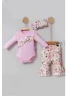 Çiçek Desenli Fiyonklu 3lü Kız Bebek Takım