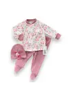 Omarı Çiçek Baskılı Kız Bebek Takımı Gül Kurusu
