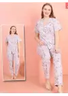 Omarı Rahat ve Şık Düğmeli Pijama Takımı - Açık Lila